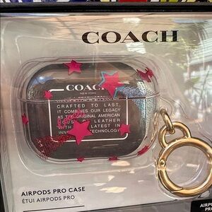 Coach AirPods Pro Case - Black with Pink Stars and Gold Ring